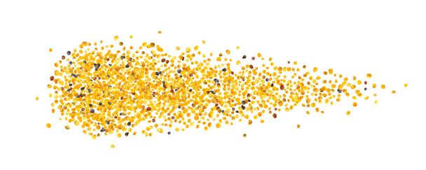 Abeja dispersa polen o perga aislada sobre fondo blanco vista superior. Granos de polen de flores crudos marrones, amarillos, anaranjados y azules o pan de abeja v
 - Vector, Imagen