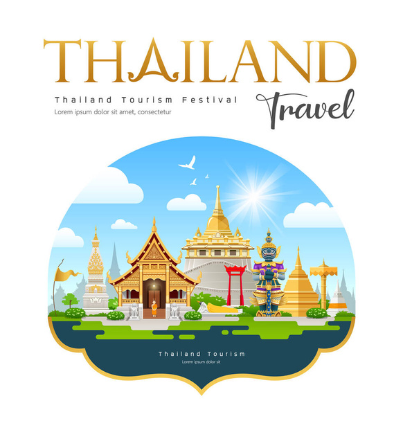 Bienvenido a Tailandia edificio de viaje hito, fondo de diseño, ilustración de vectores
 - Vector, Imagen