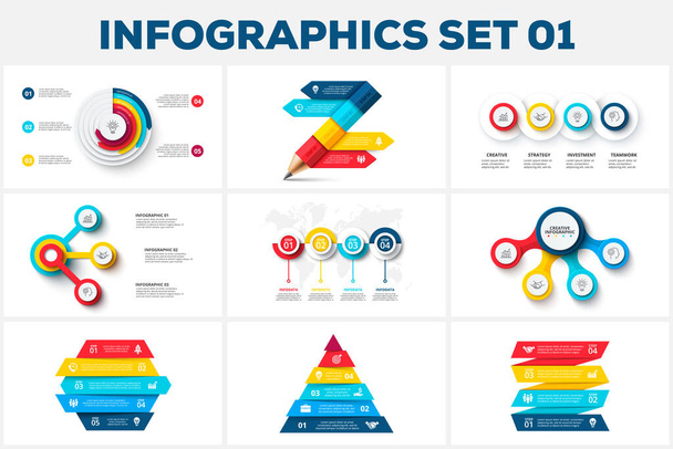 Big set of infographic elements. Can be used for steps, business processes, workflow, diagram, flowchart concept and timeline. Data visualization vector design template - Vector, Image