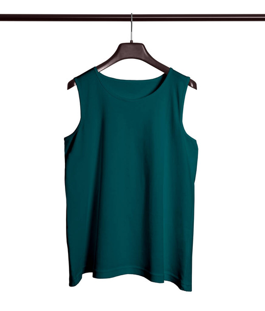 You do not need to be a designer if you use this Front View Men Tank Top Mock Up With Hanger In Green Eden Color. - Photo, Image