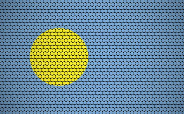 Bandera abstracta de Palaos hecha de círculos. Bandera palao diseñada con puntos de colores que le dan un aspecto abstracto moderno y futurista
. - Vector, imagen