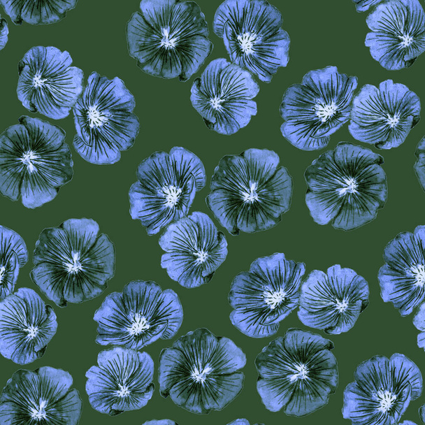 Abstract floral seamless pattern with watercolor flax flowers. Botanical wallpaper. Floral nature background.  - 写真・画像