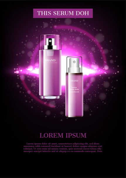 Cosmetic ad, Purple Serum on dark background - Vector, Image