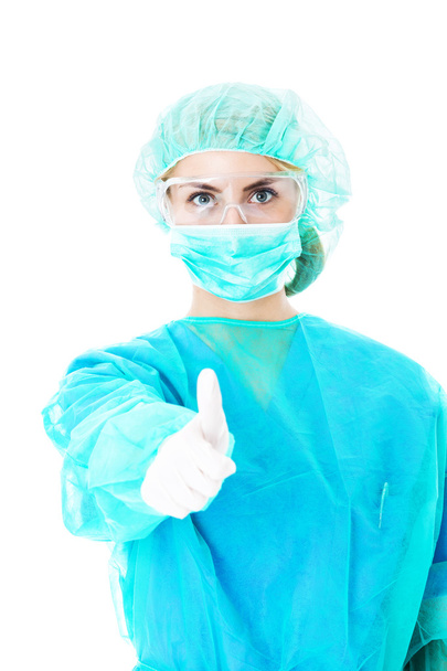 chirurg w zarośla Wyświetlono kciuki znak - Zdjęcie, obraz