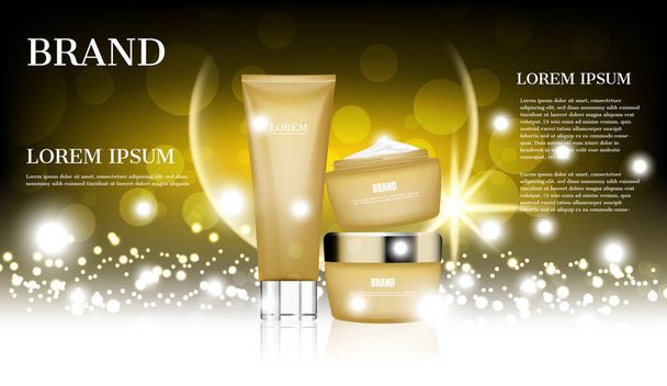 Anúncios de cosméticos, cuidados com a pele ouro definido no fundo brilho
 - Vetor, Imagem
