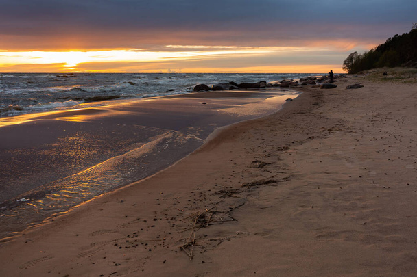 Město Tuja, Lotyšsko. Baltské moře se skalami a pískem. Cestovní fotografie.16.05.2020 - Fotografie, Obrázek