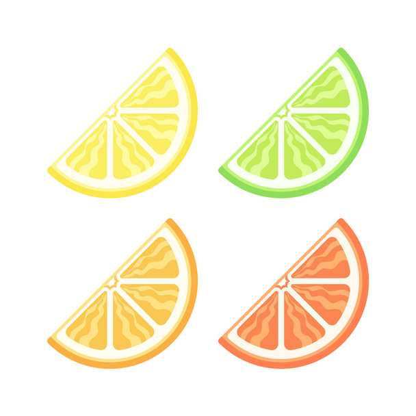 Assorted colored citrus fruit quarter slice vector version 3 icon logo illustration design set. - Vector, Image