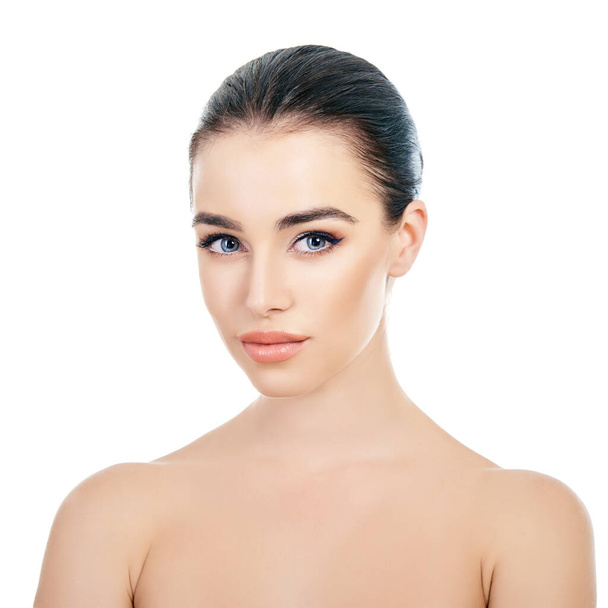 Majestic woman's beauty. Portrait of beautiful girl over white background. Beauty treatment, cosmetology, spa, health care, body and skin care concept. - Photo, Image
