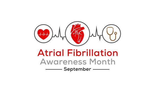 Ulusal Atrial Fibrillation (AFib) farkındalık ayı temasına ilişkin vektör illüstrasyonu her yıl Eylül ayında gözlemlenmektedir. - Vektör, Görsel