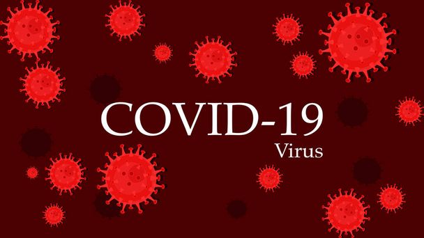 διάνυσμα COVID-19 ή Coronavirus με κείμενο σε κόκκινο φόντο. Ιός Πανδημία Προστασία Concept eps - Διάνυσμα, εικόνα