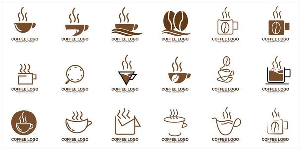 Zestaw logo kawy z nowoczesną koncepcją. Szablon wektora filiżanki kawy ikony - Wektor, obraz