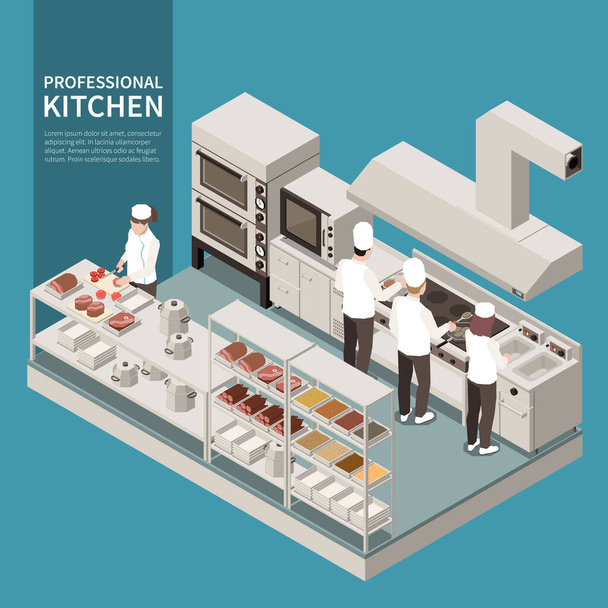 Professional Kitchen Isometric Composition  - Vector, Image
