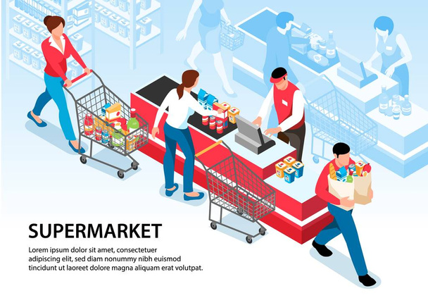 Supermarket Horizontal Illustration - Vector, Image