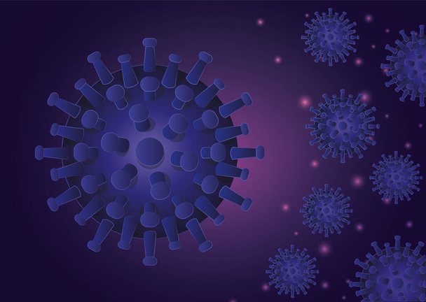 Covid 19 virus in de voorkant van paarse achtergrond vector ontwerp - Vector, afbeelding