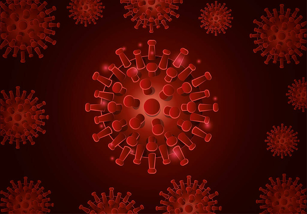 Covid 19 Virus vor rotem Hintergrund Vektor-Design - Vektor, Bild
