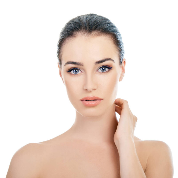 Majestic woman's beauty. Portrait of beautiful girl over white background. Beauty treatment, cosmetology, spa, health care, body and skin care concept. - 写真・画像