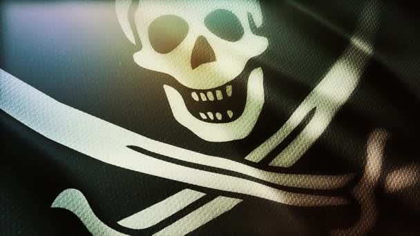 4k Петля Пиратский флаг Череп с флагштоком размахивая ветром бесшовный фон петли - Кадры, видео