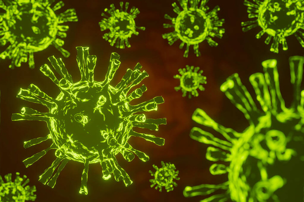 3D απόδοση της δομής του ιού coronavirus πανδημία ξέσπασμα ιατρική απεικόνιση. Covid-19. - Φωτογραφία, εικόνα