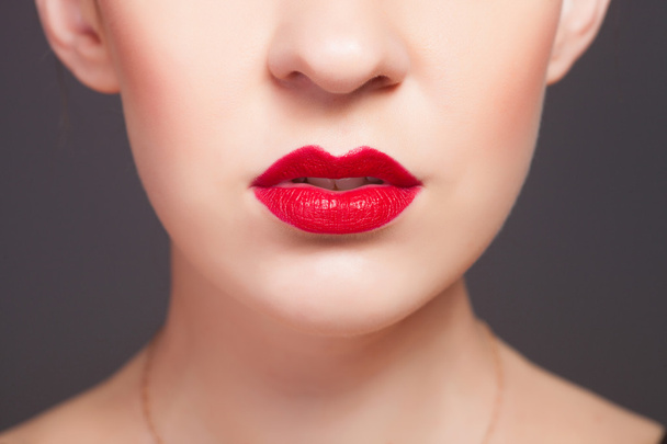 Red lips, close-up portrait - Foto, Imagen