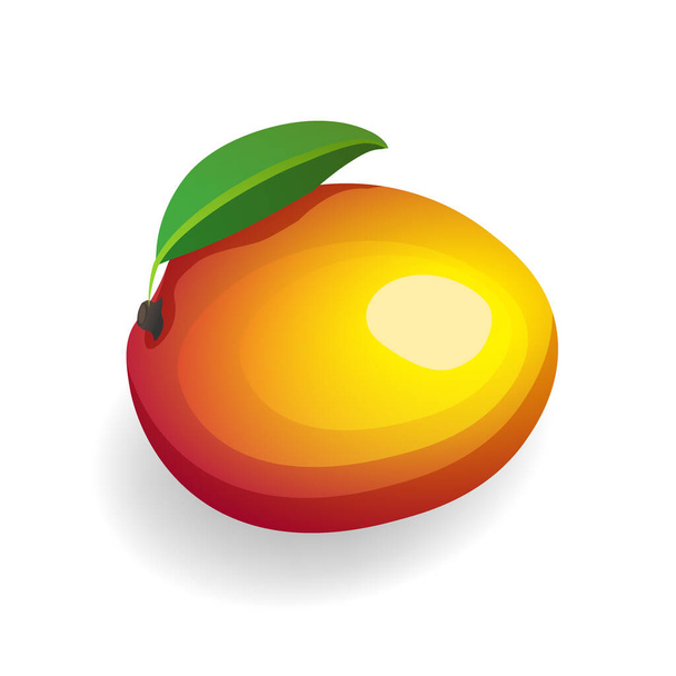 Dojrzałe mango z liściem wyizolowanym na białym tle. Słodki egzotyczny owoc, ilustracja wektor w płaskim stylu - Wektor, obraz