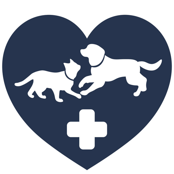 illustration vétérinaire simple et mignonne avec silhouettes de chat et de chien et croix médicale dans le cœur
 - Vecteur, image