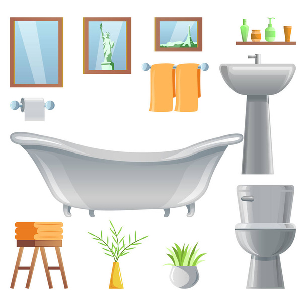 collection of room decoration of bathroom with gradient design - Vector, Image
