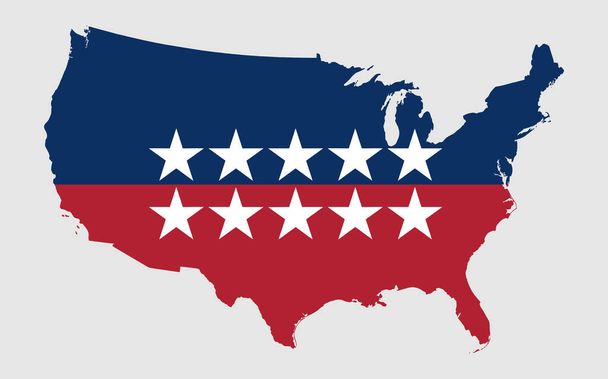 US America választási koncepció, USA térkép amerikai zászló színek és csillagok elszigetelt fehér háttér  - Fotó, kép