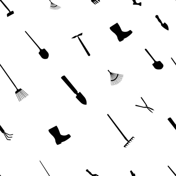 Seamless vector pattern. Garden tools icons isolated on white background. - Vector, Image