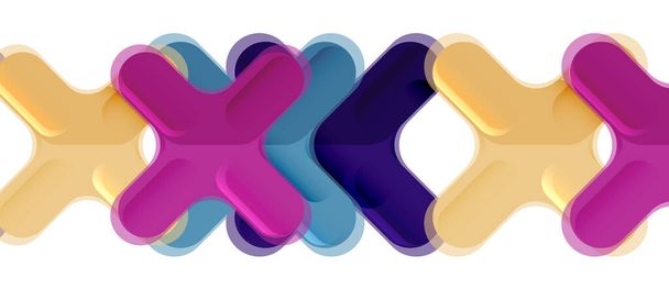 Glossy multicolored plastic style cross composition, x shape design, techno geometric modern abstract background. Trendy abstract layout template - Vektör, Görsel