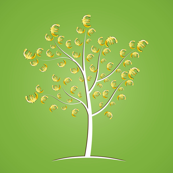 αφηρημένη δέντρο εικονίδιο με νόμισμα ευρώ αντί να αφήνει - Διάνυσμα, εικόνα