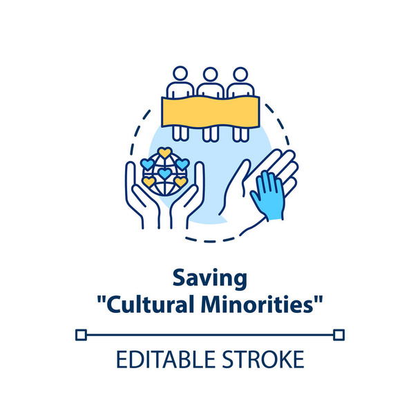 Saving cultural minorities concept icon. Multi ethnic society. Stop racial discrimination. Cultural diversity idea thin line illustration. Vector isolated outline RGB color drawing. Editable stroke - Vector, Image