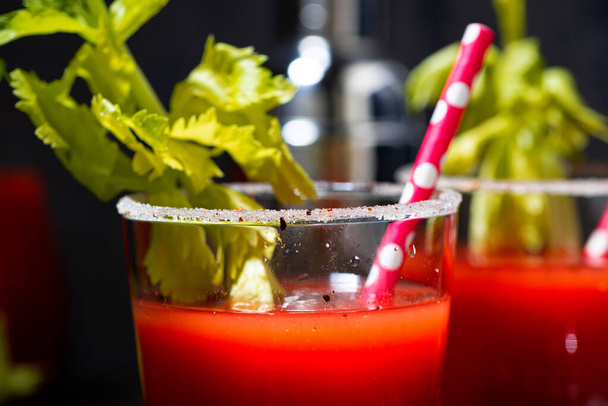 bloody mary alcoholic cocktail in glasses, closeup horizontal - Valokuva, kuva