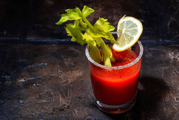 bloody mary alcoholic cocktail, top view horizontal - Фото, зображення