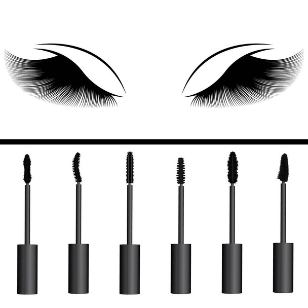A girl's eyelashes and types of mascara vector illustration. Set of mascara - Vector, Image