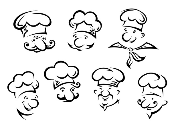 Cartoon portretten van grappige chef-koks - Vector, afbeelding