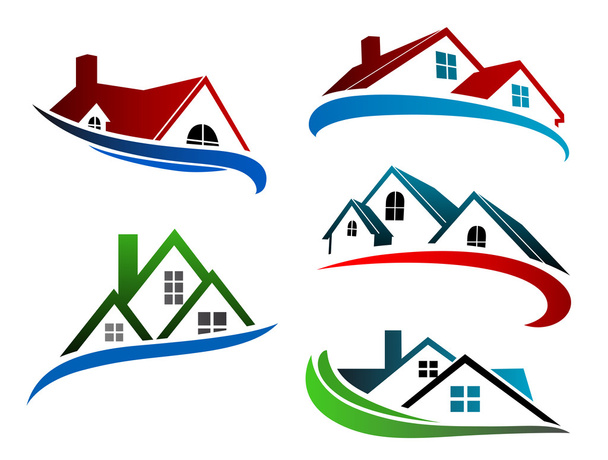 Simboli di costruzione con tetti domestici
 - Vettoriali, immagini