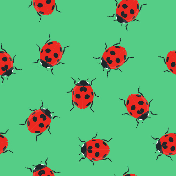 Ladybugシームレスパターンの背景または壁紙 - ベクター画像
