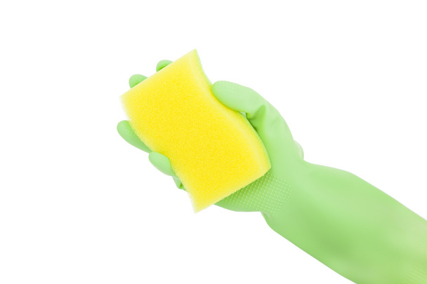 Hand in rubber glove with sponge - Photo, Image