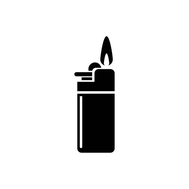 Fogo mais leve, ferramenta de chama de gás, equipamento do fumante. Ilustração Flat Vector Icon. Símbolo preto simples no fundo branco. Incêndio mais leve, modelo de design de sinal de ferramenta de chama de gás para elemento de interface da web e móvel
 - Vetor, Imagem