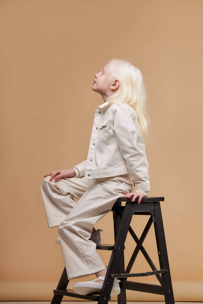 little caucasian girl is gentle fashion model, posing - Fotoğraf, Görsel