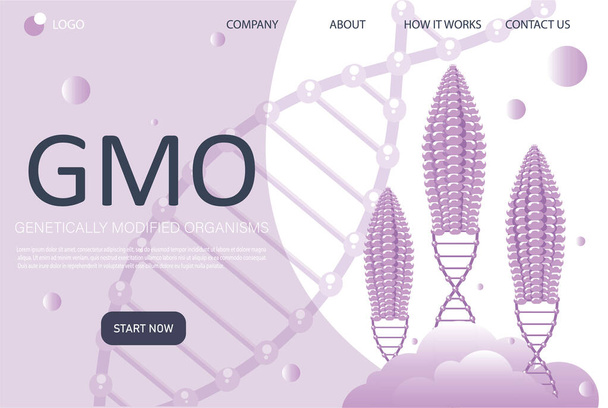 landing page de ingeniería genética en estilo plano. Alimentos modificados genéticamente. Aditivos alimentarios. Recombinación de ADN. ilustración vectorial
 - Vector, imagen