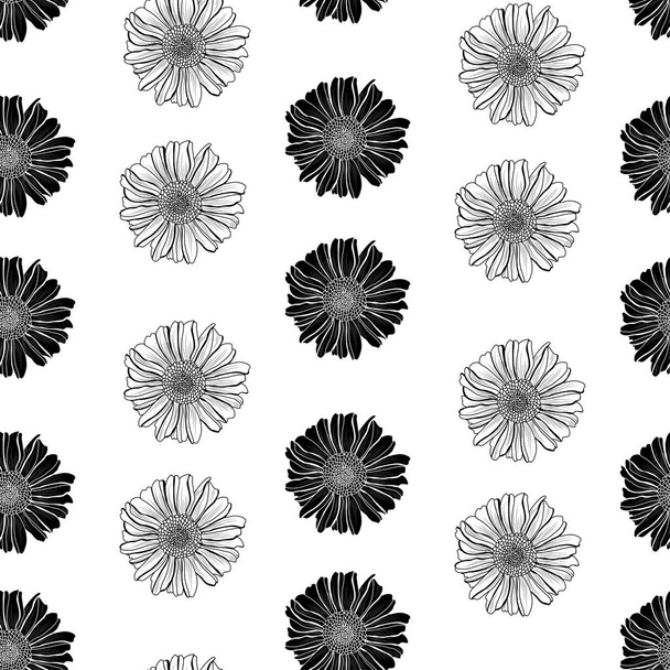 Tyylikäs saumaton kuvio aster kukkia, design elementtejä. Kukka kuvio kutsuja, kortit, tulostaa, lahjapaperia, valmistus, tekstiili, kangas, taustakuvat - Vektori, kuva