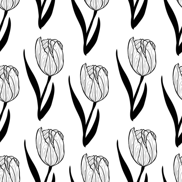 Elegant seamless pattern with tulip flowers, design elements. Floral  pattern for invitations, cards, print, gift wrap, manufacturing, textile, fabric, wallpapers - Vektori, kuva