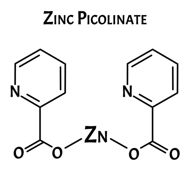 Fórmula química molecular de picolinato de zinc. Infografías de zinc. Ilustración vectorial sobre fondo aislado
. - Vector, imagen