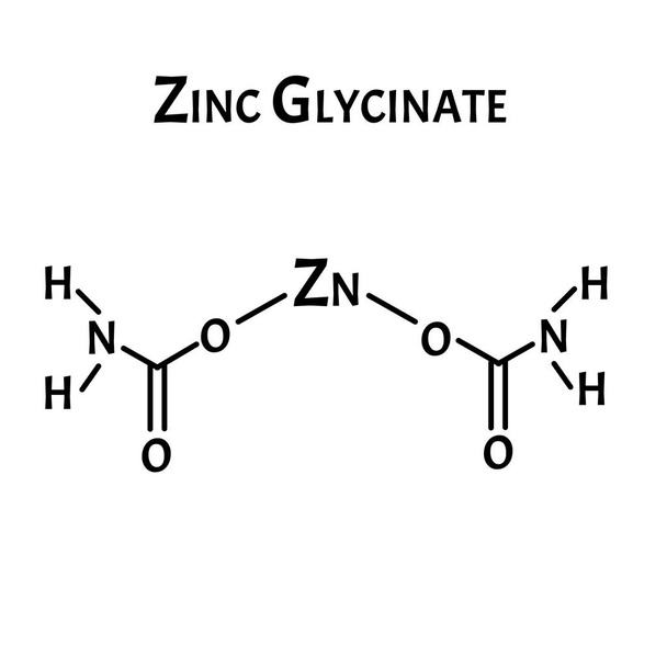 Zinkglycinat ist eine molekularchemische Formel. Zink-Infografiken. Vektor-Illustration auf isoliertem Hintergrund. - Vektor, Bild