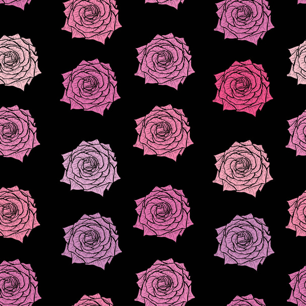 Elegantní bezešvý vzor s růžovými květy, designové prvky. Květinový vzor pro pozvánky, karty, tisk, dárkový obal, výroba, textil, tkaniny, tapety - Vektor, obrázek
