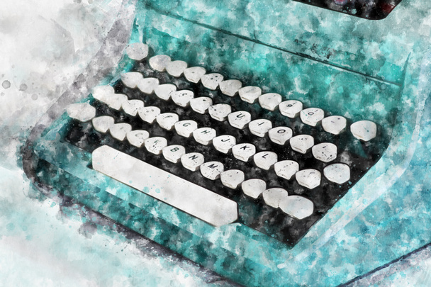 Vesiväri maalaus sinivihreä kirjoituskone
 - Valokuva, kuva