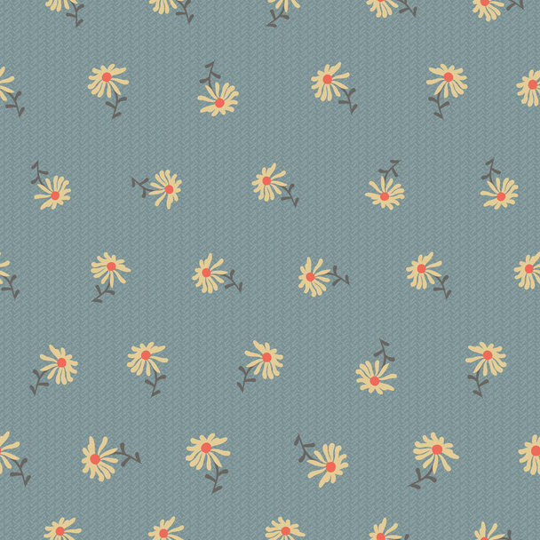 simple wildflowers seamless vector pattern on blue - Vector, Image