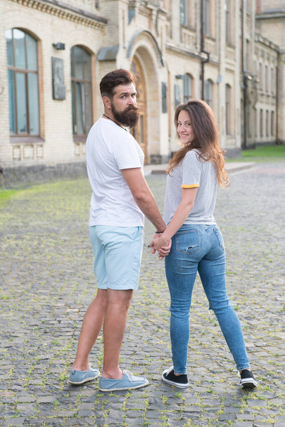 Mutual sympathy. Couple relations goals. Enjoy every moment. Peaceful romantic people. Summer romance. Family love. Love story. Romantic relations. Couple in love. Man and woman sunny day outdoors - Fotó, kép