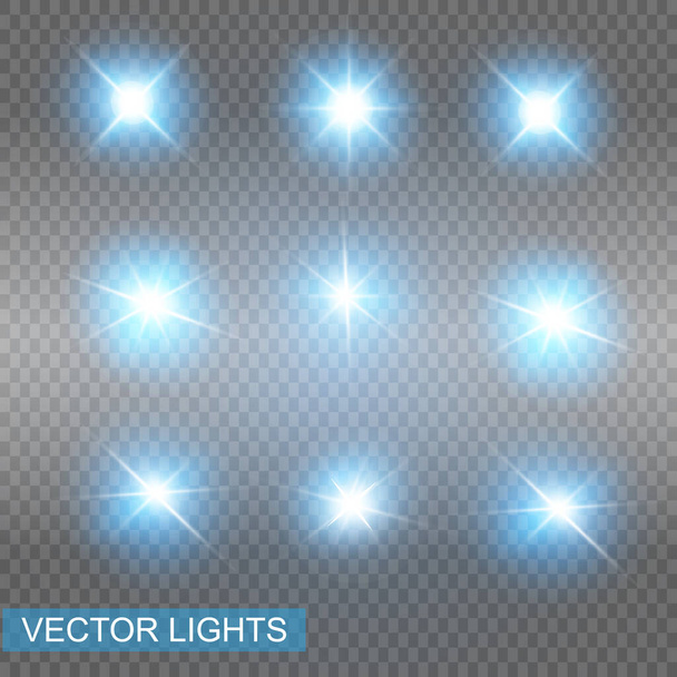 Set di effetti luminosi al neon vettoriale. La luce azzurra esplode. Stella brillante. Effetti luminosi speciali della linea per il design e l'arredamento. Fondo blu
. - Vettoriali, immagini
